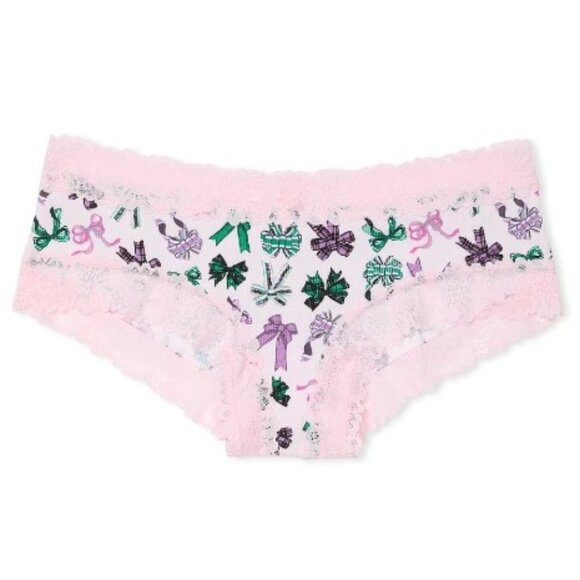 PINK Victoria Secret Cotton Ribbed Cheeky Panty S M L XL Lace Trim Bows Pink - Picture 3 of 7